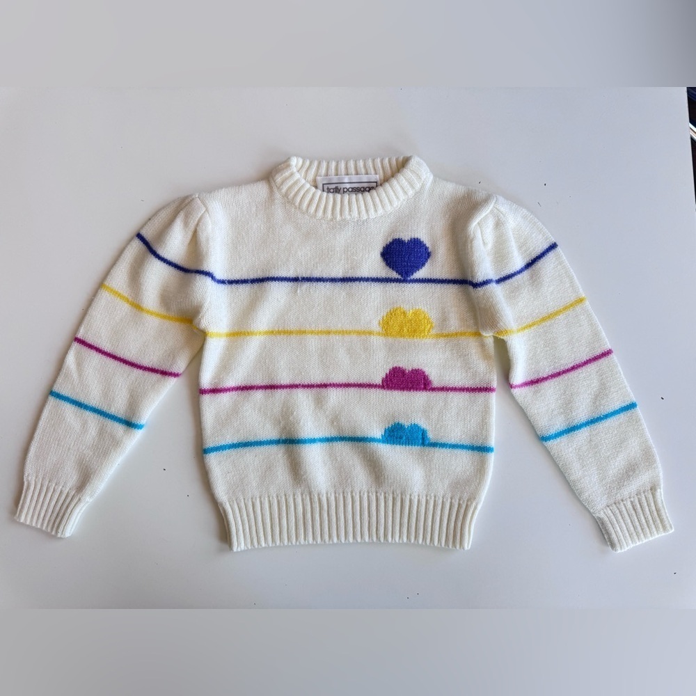 Vintage 90s Taffy Passage Striped Hearts Acrylic Pullover Sweater Size M (5/6)